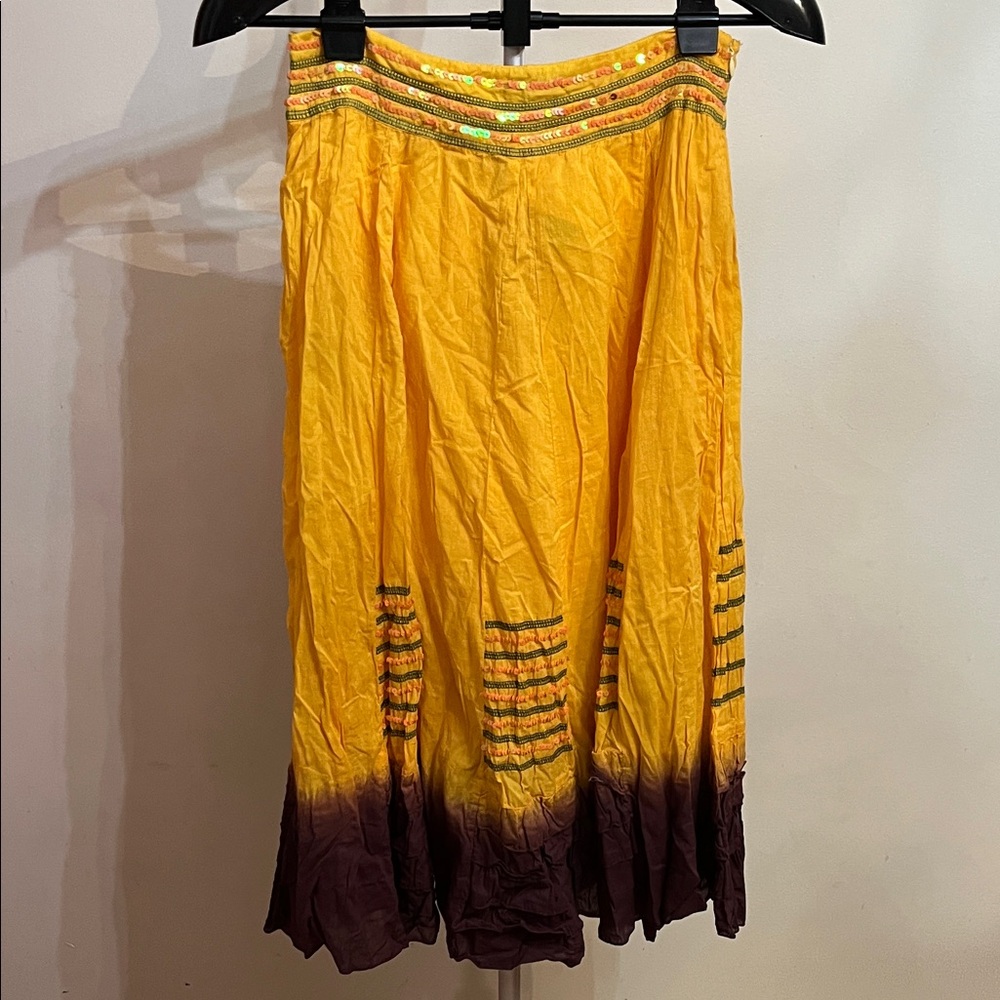 NWT Chaudry Yellow and Brown Women's A-line Skirt